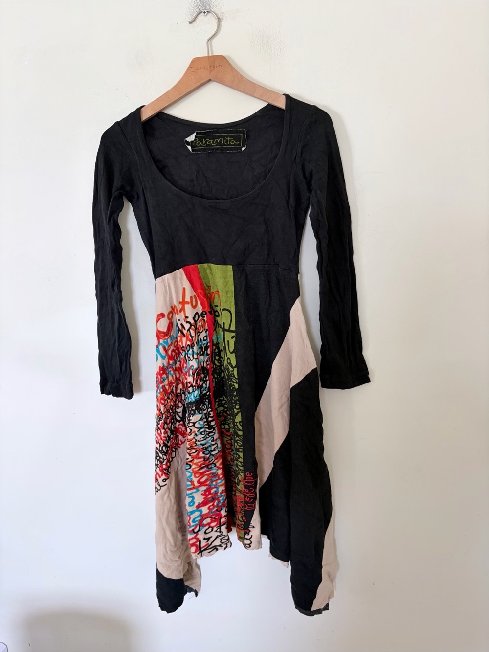 Paramita vintage y2k long-sleeve cotton mixed-media dress, featuring an asymmetr